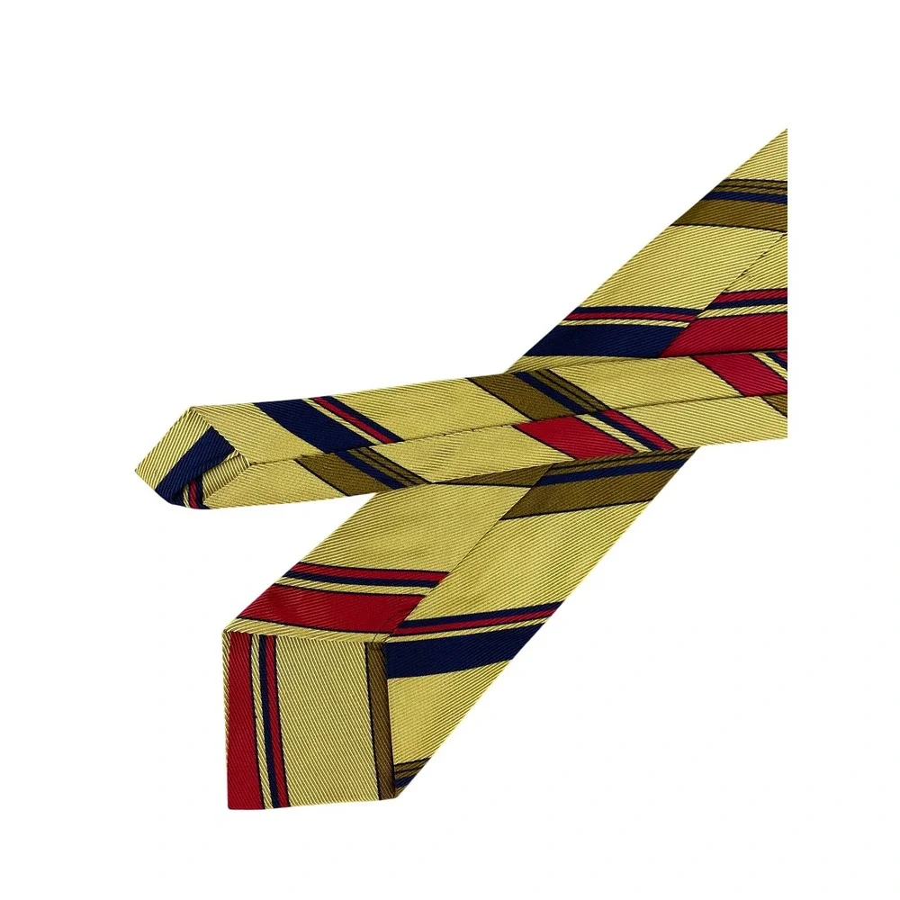 VTG Mens Tie Gold Yellow Red Navy Blue Olive Bold Repp Stripe Preppy 53x3.5